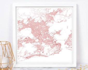 RIO CITY MAP - Fine Art Map Poster - Rio de Janeiro Brazil Map Print Minimalist City Map, Timeless Decor, Classic Wall Art, Square Map