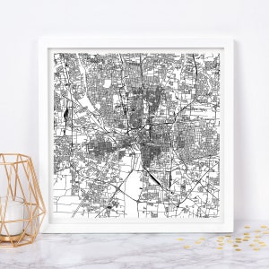 PLAN DE LA VILLE DE COLUMBUS - affiche de carte fine art - carte de Columbus Ohio impression carte de la ville minimaliste, décoration intemporelle, art mural classique, carte carrée