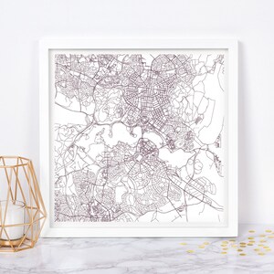 Carte de CANBERRA - affiche de carte fine art - impression de carte de Canberra en Australie, carte de la ville minimaliste, décoration intemporelle, art mural classique, carte carrée