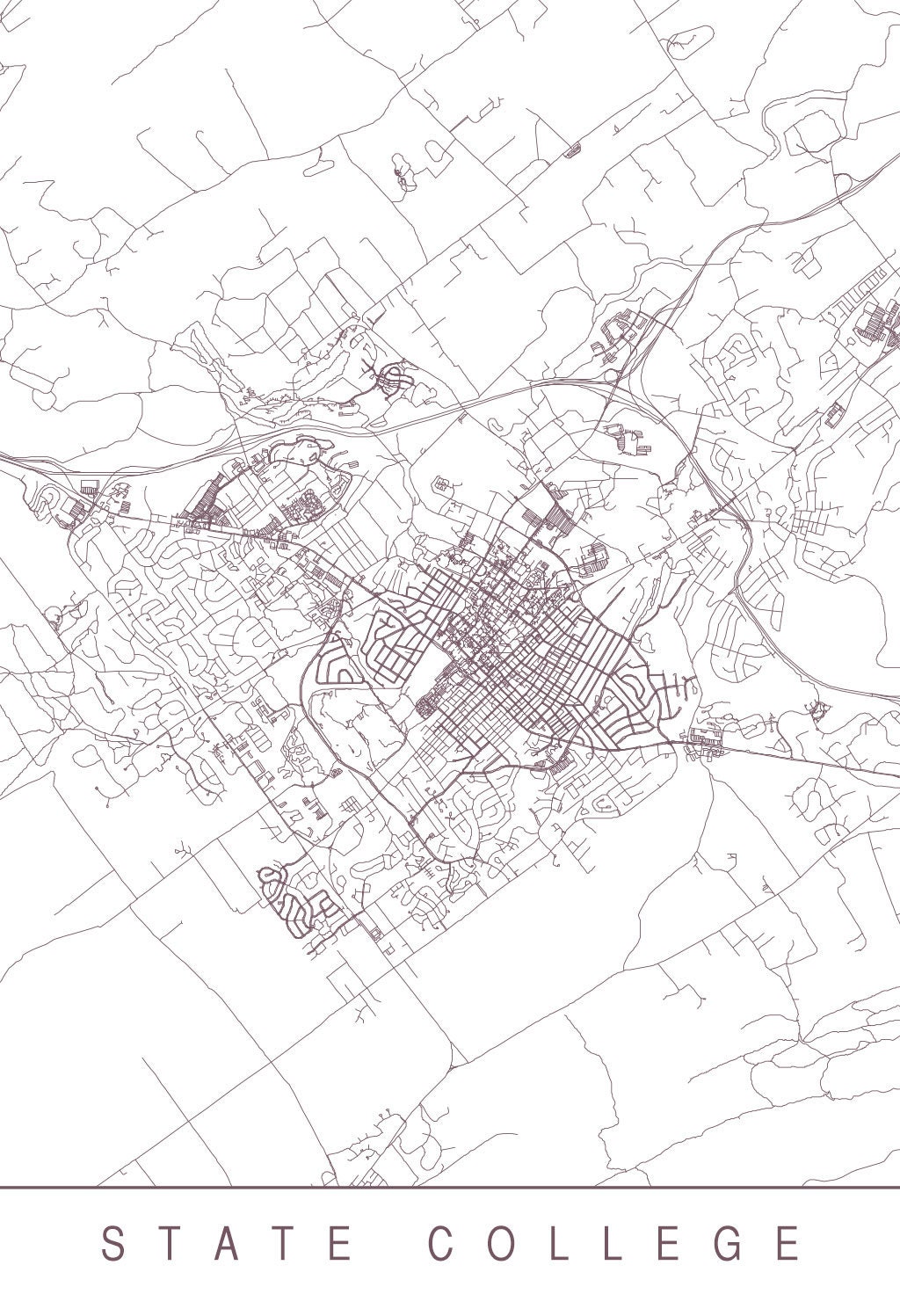 STATE COLLEGE MAP Minimalist State College Art Print - Etsy Canada