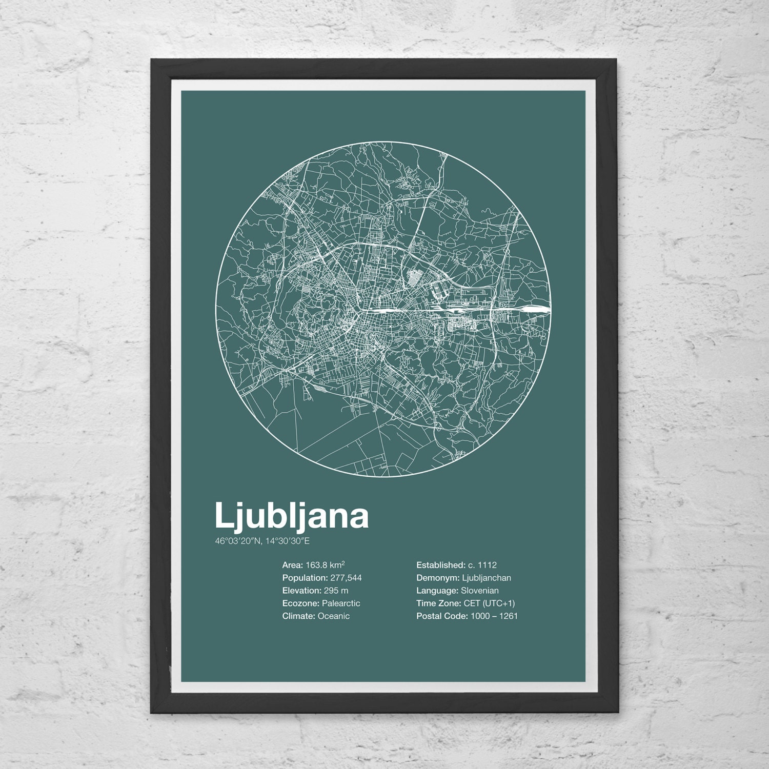 LJUBLJANA INFO MAP - Ljubljana, Slovenia - Minimalist Map of Ljubljana, Infographic, Swiss Style Poster, Modernist Print, Street Line Art