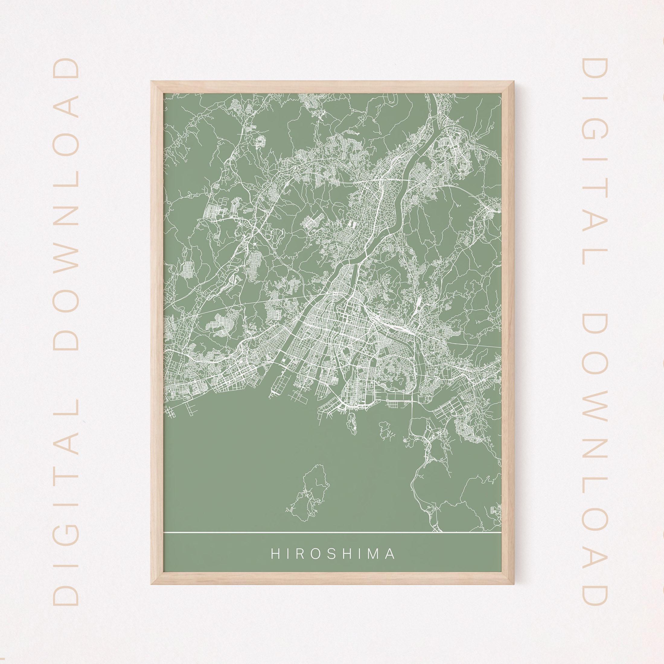 hiroshimaページ HIROSHIMA JAPAN MAP, Printable Digital Download, City Poster, Sage