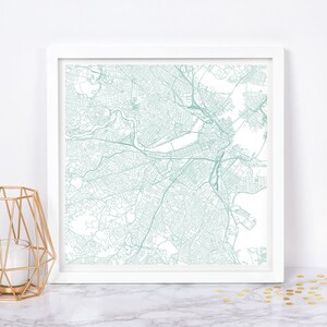 PLAN DE LA VILLE DE BOSTON - affiche de carte fine art - impression de carte de Boston, carte de la ville minimaliste, décoration intemporelle, art mural classique, carte carrée