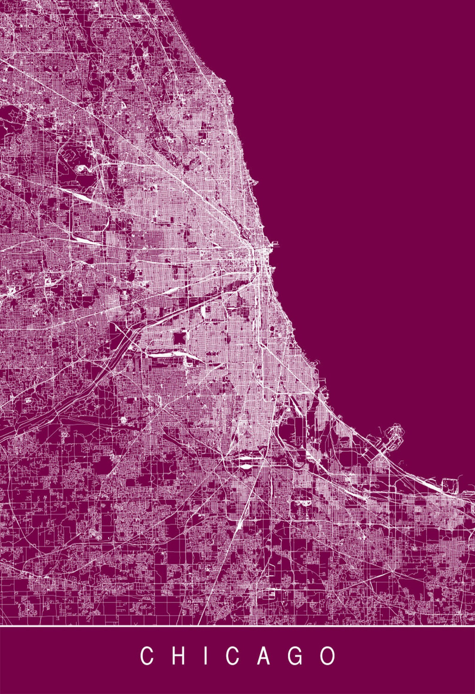 CHICAGO CITY MAP Art Print Line Art City Map Chicago | Etsy