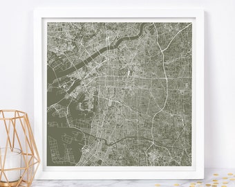 OSAKA MAP PRINT - Modern Osaka Japan Map Poster - Minimalist City Poster Urban City Grid Art Quality Giclee Print Line Art City Map