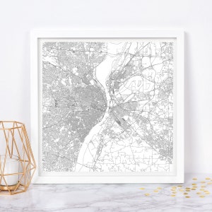 Carte de la ville de SAINT LOUIS - affiche de carte fine art - impression de carte de Saint-Louis Missouri, carte de la ville minimaliste, décoration intemporelle, art mural classique, carte carrée