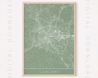 LJUBLJANA MAP ART Art Print, Digital Download, Modern Slovenia City Poster, Printable, Multiple Sizes, High Quality, 300 dpi, Sage and White