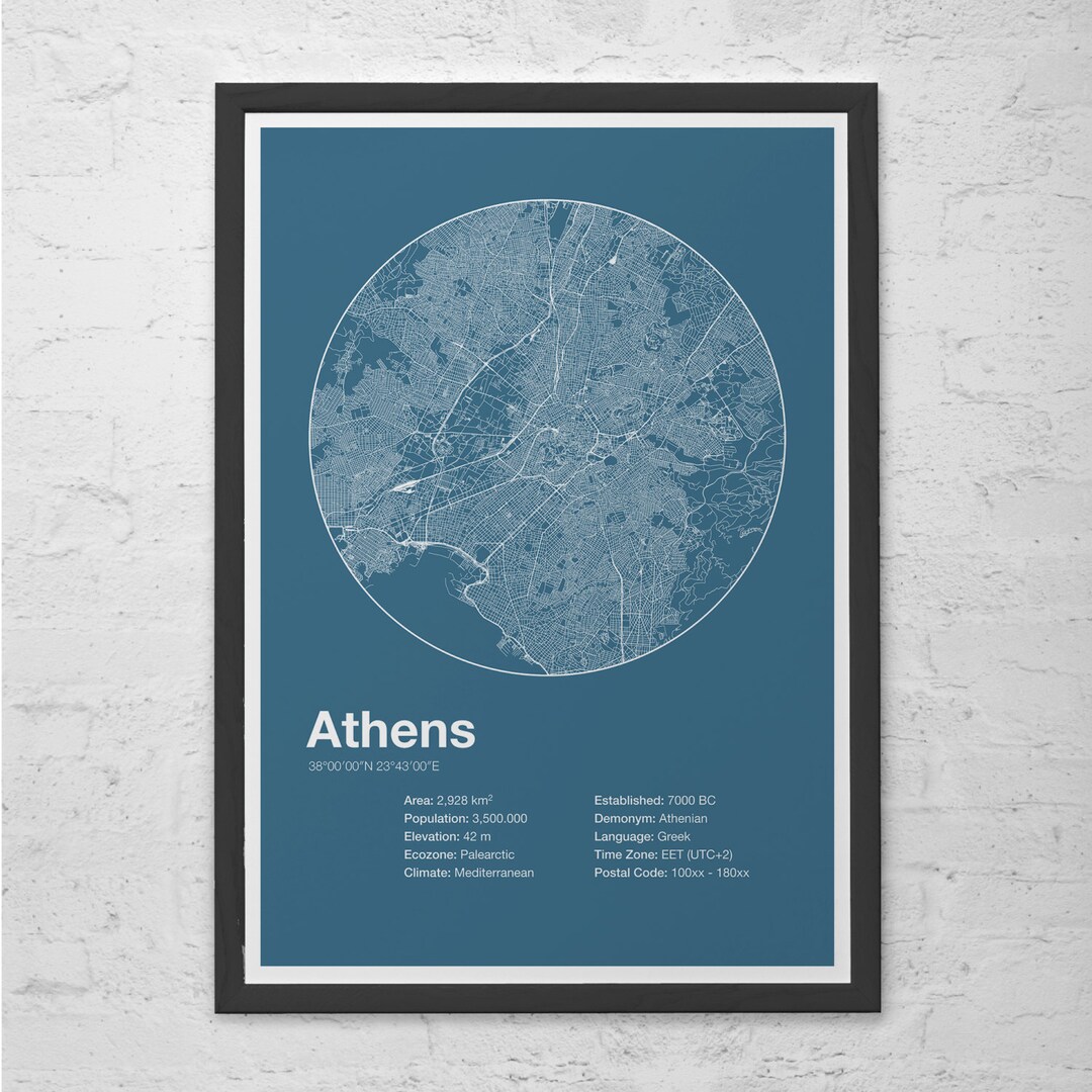 ATHENS INFO MAP - Athens, Greece - Minimalist Map of Athens ...