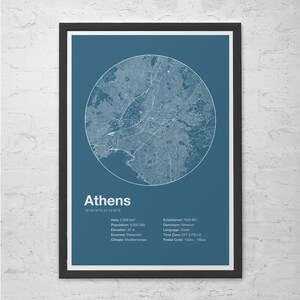 ATHENS INFO MAP - Athens, Greece - Minimalist Map of Athens, Infographic, Swiss Style Poster, Modernist Print, Street Map Line Art