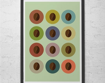 COFFEE BEAN Poster - Kitchen Art Print, JAVA Minimalist Coffee Poster, Fun Coffee Art, Scandinavian  Modern Eames Era Design