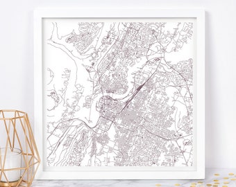 CHATTANOOGA CITY MAP - Fine Art Map Poster - Chattanooga Tennessee Map Print Minimalist City Map Grid Wall Art, Square Map