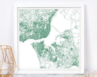 LISBON CITY MAP - Fine Art Map Poster - Lisbon Map Print Minimalist City Map