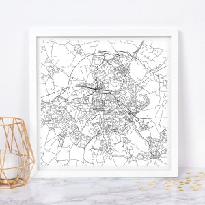 Plan de la ville de COLCHESTER - affiche de carte fine art - impression de carte de Colchester, carte de la ville minimaliste, décoration intemporelle, art mural classique, carte carrée