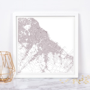 Carte de la ville de BUENOS AIRES - Poster de carte fine art - impression de carte de Buenos Aires, Argentine, carte de la ville minimaliste, décoration intemporelle, art mural classique