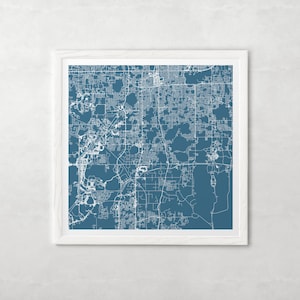 PLAN DE LA VILLE D'ORLANDO - art mural minimaliste, affiche design moderne en quadrillage de la ville, Floride, États-Unis, décoration intemporelle, art mural classique, carte carrée