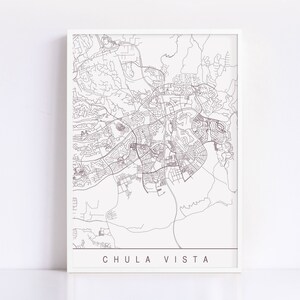 Carte de CHULA VISTA CALIFORNIA - plan de la ville personnalisable, impression jet d'encre de haute qualité, art minimaliste