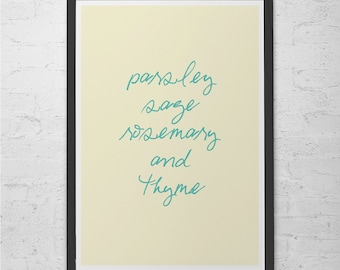 KITCHEN WALL ART - Minimalist Giclee Art Print  Parsley, Sage, Rosemary & Thyme, Cosy Room Decor