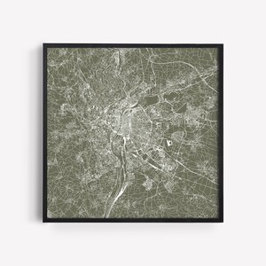 LYON KARTE DRUCK - Moderne Frankreich Karte Poster - Minimalistische Stadt Poster Urbane Stadt Gitter Kunst Qualität Giclee Print Line Art Stadt Karte, Quadratische Karte