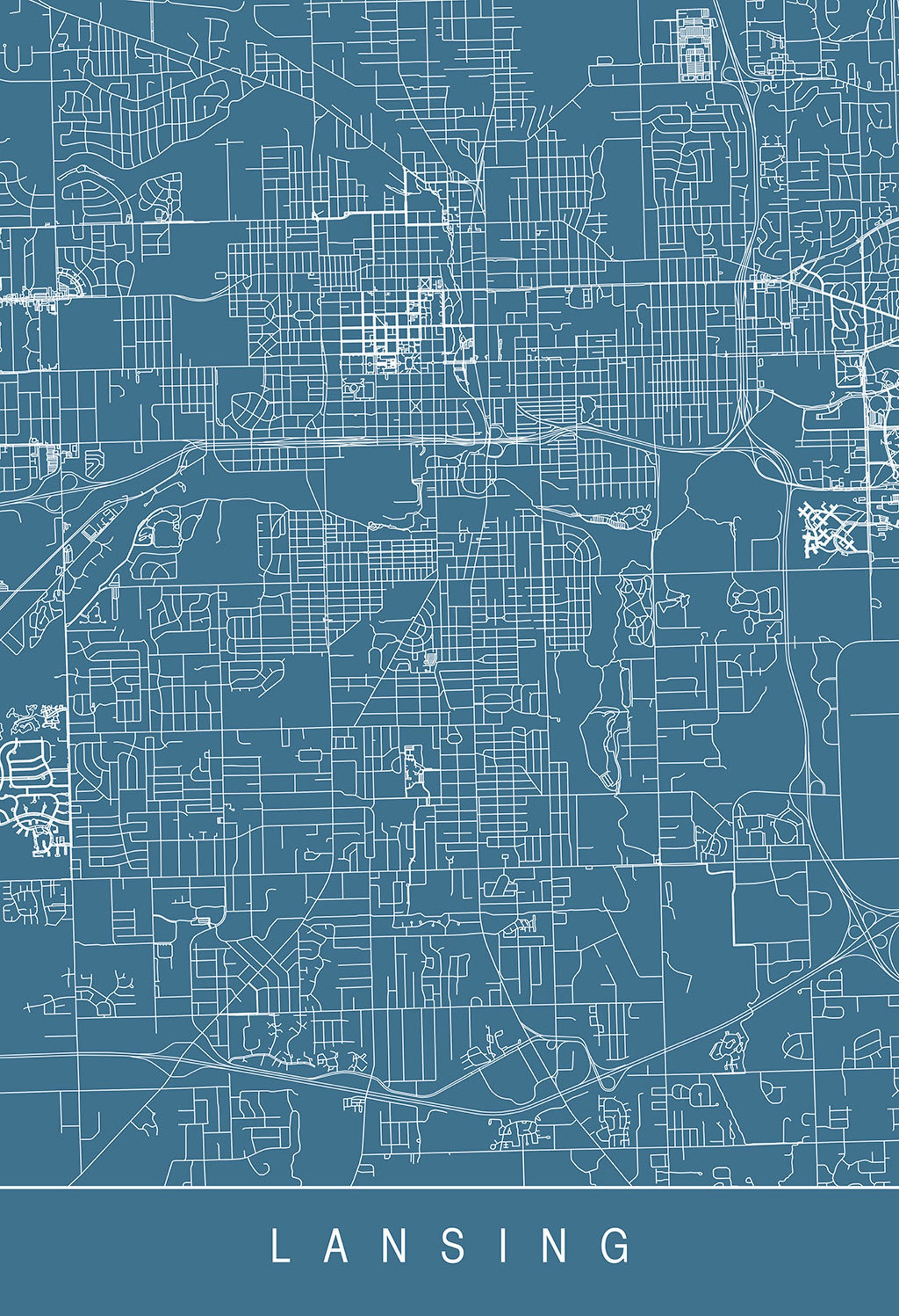LANSING CITY MAP Line Art City Map Road Map of Lansing Etsy