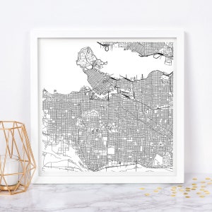 CARTE DE LA VILLE DE VANCOUVER - affiche de carte fine art - impression de carte de Vancouver, carte de la ville minimaliste, décoration intemporelle, art mural classique, carte carrée