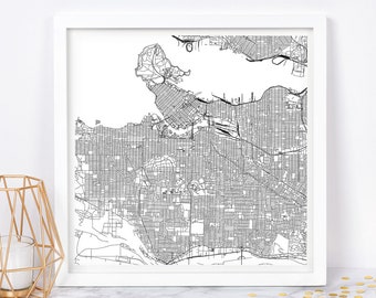 VANCOUVER CITY MAP - Fine Art Map Poster - Vancouver Map Print Minimalist City Map, Timeless Decor, Classic Wall Art, Square Map