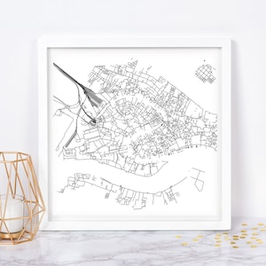PLAN DE LA VILLE DE VENISE - affiche de carte fine art - impression carte de Venise plan de la ville minimaliste, décoration intemporelle, art mural classique, carte carrée