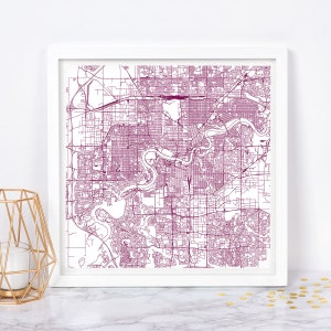 CARTE DE LA VILLE D'EDMONTON - affiche de carte fine art - impression de carte de l'Alberta d'Edmonton, carte de la ville minimaliste, décoration intemporelle, art mural classique, carte carrée