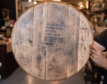 Bourbon Barrel Lid Wall Hanging, Guest book, authentic whiskey barrel head, gift for him, husband, dad, Buffalo trace, Makers, woodford