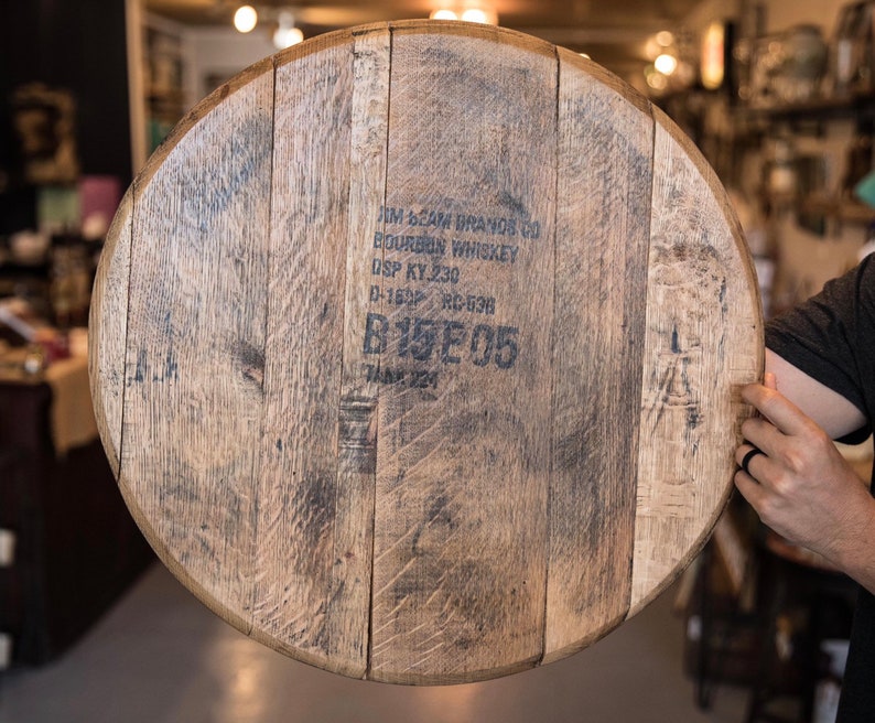 Bourbon Barrel Lid Wall Hanging, Guest book, authentic whiskey barrel head, gift for him, husband, dad, Buffalo trace, Makers, woodford image 1