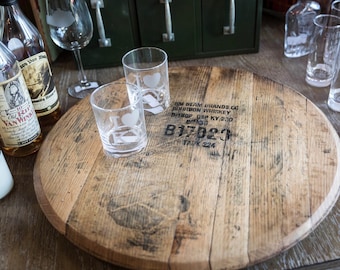 Lazy Susan Bourbon Barrel Head, whiskey barrel lid, Serving Tray, Makers Mark,  gift for him, dad husband, Buffalo Trace, woodford
