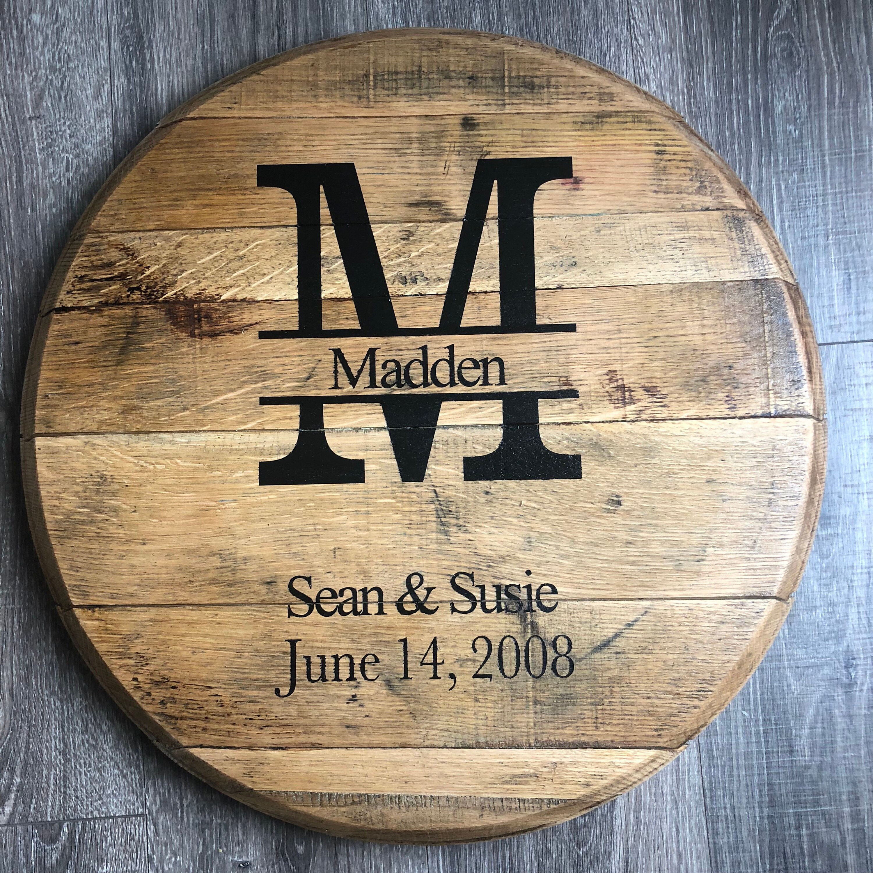 Bourbon Barrel head, personalized, monogram, guestbook, wedding, lid,…