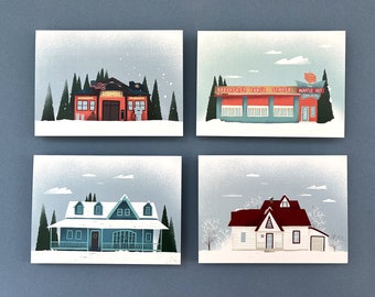 Set di cartoline stampate - Illustrazioni delle case di Fargo - Illustrazione della serie TV