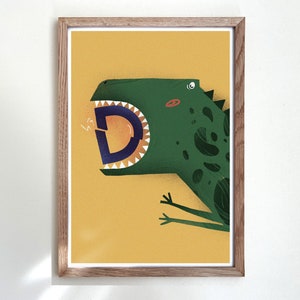 Ilustración de la letra D - D es para dinosaurio - Alfabeto - Impresión de arte de pared de ilustración - Decoración de la habitación para niños