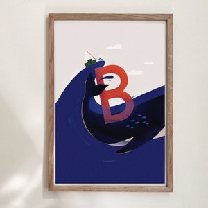 Ilustración de la letra B - B es para barco - Alfabeto - Impresión de arte de pared de ilustración - Decoración de la habitación para niños