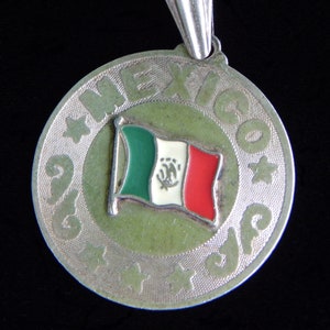 Pre-Loved Mexico Country Flag Sterling Silver Pendant Medallion - Green, White & Red