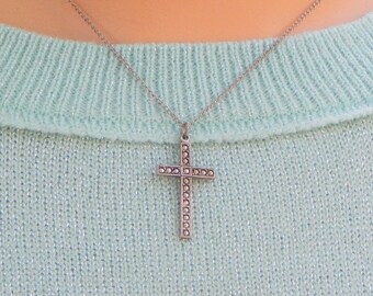 Vintage Theda Marcasite & Sterling Silver Christian Cross Pendant with Choker Necklace