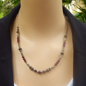 Vintage Romantic Deep Red & Antiqued Silver Color Beaded Necklace image 1
