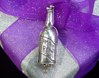 Vintage Jamaica Rum Bottle with Pirate Ship Inside Sterling Silver Articulated Pendant Charm – It Opens!