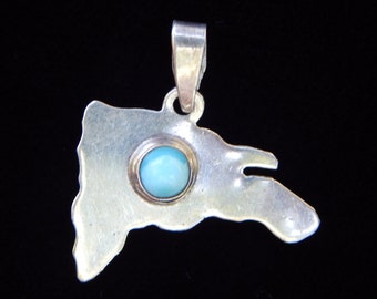 Vintage Dominican Republic Blue Larimar Stone & Sterling Silver Island Country Map Outline Pendant Charm