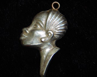 Vintage Gorgeous African American Woman Solid Fine Silver Pendant