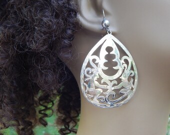 Vintage Guatemala Deity Warrior Extra-Large Silver Drop Dangle Earrings -  3 Inches Long!