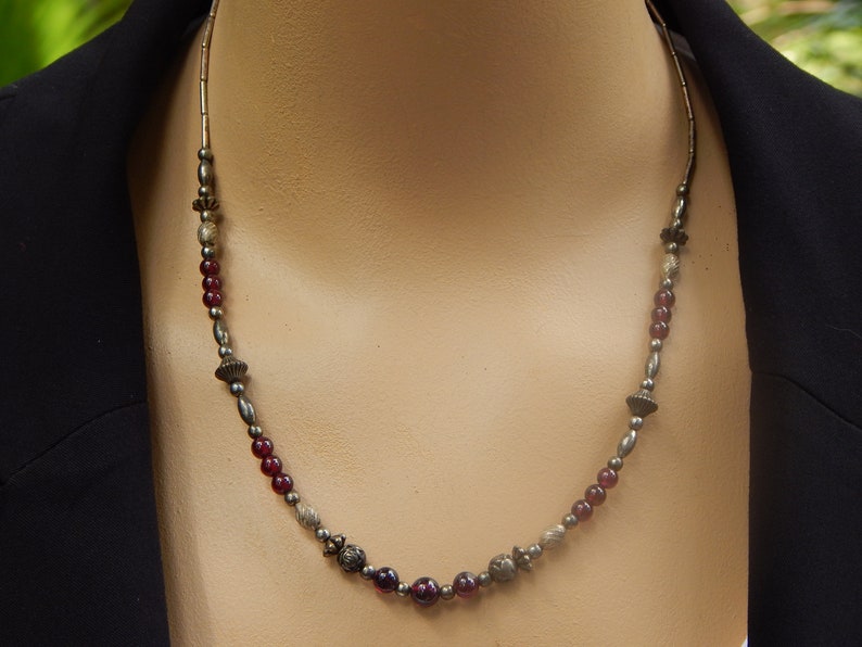 Vintage Romantic Deep Red & Antiqued Silver Color Beaded Necklace image 6
