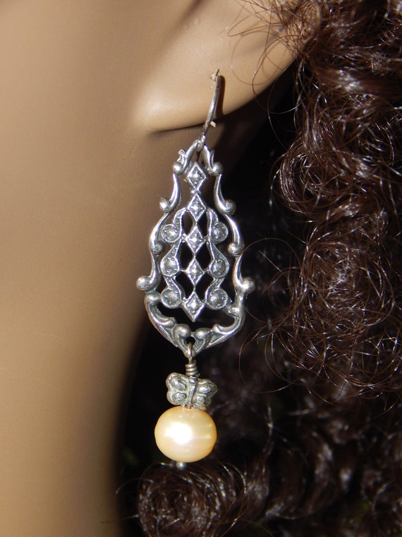 Vintage Argentina Faux Pearl Butterfly Scrolled S… - image 9