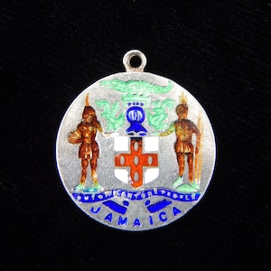 Pre-Loved Jamaica Sterling Silver & Enamel Coat of Arms Crest Heraldry Disk Pendant Charm by TLM Thomas L Mott