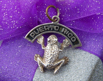 Vintage Puerto Rico Coquí Tree Frog 3-D Sterling Silver & Black Enamel Dangle Pendant Charm