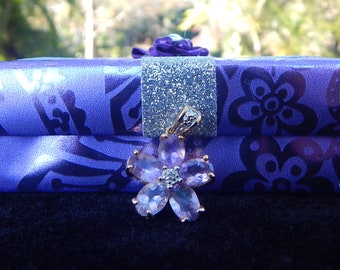 Vintage Amethyst, Diamond Chip & Gold Vermeil Sterling Silver Floral Daisy Designer Pendant by DBJ