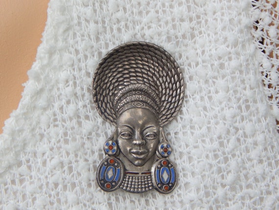 Vintage African Goddess Sterling Silver & Enamel … - image 3
