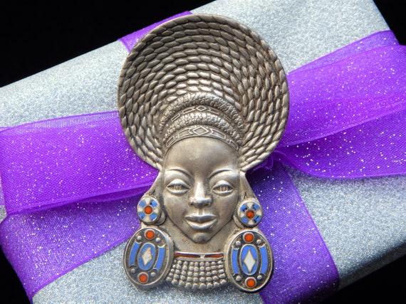 Vintage African Goddess Sterling Silver & Enamel … - image 7