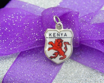 Vintage Kenya Lion Rampant Guardant Former Heraldic Crest 1920 to 1963 Silver & Enamel Travel Shield Charm by REU