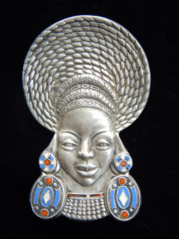 Vintage African Goddess Sterling Silver & Enamel … - image 5